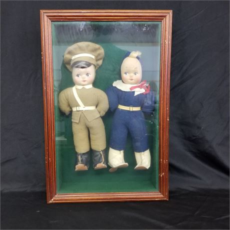 Awesome Antique WWI Soldier Dolls in a Shadow Box 14x21