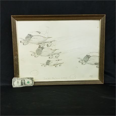 Framed, Signed Air Force Pencil Sketch, 1978 - 25x19