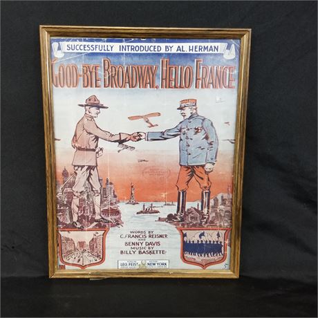 Vintage Framed "Good-Bye Broadway, Hello France" Movie Poster