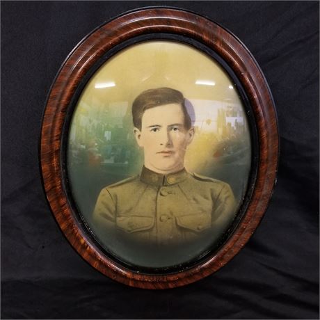 Oval Framed Vintage WWI Soldier Portrait - 13x16