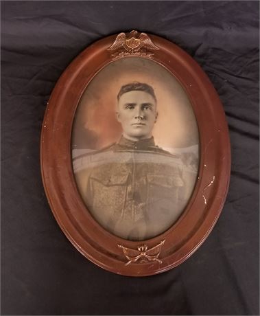 Antique Oval Framed WWI Soldier Portrait, 1918 - 19x25