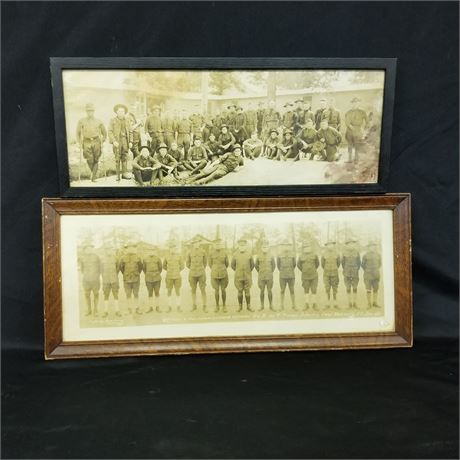 2 Antique Framed WWI Infantry Picture Portraits - 23x10