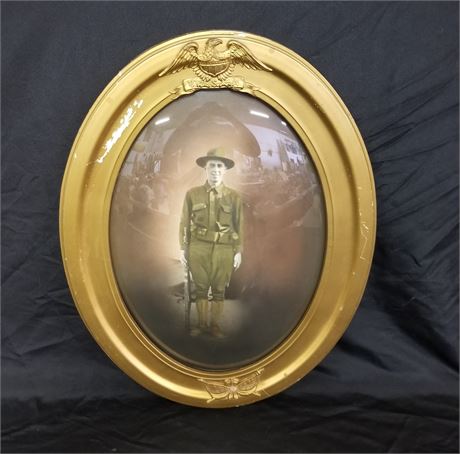 Antique Framed Oval WWI Soldier Portrait, 1918 - 18x25