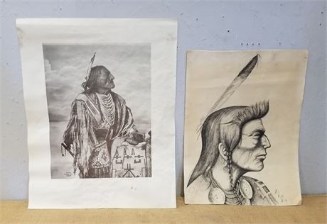 1898 Chief Lick Print by F. A. Rinehart and Pen & Ink Portrait by Pat Red Dog