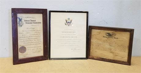 Framed Service Certificate Signed By Harry Truman and Reserve Certificates