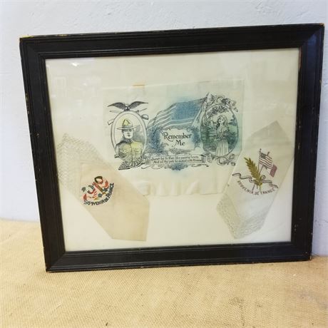 Framed WWI Collectible Hankies - 16x20