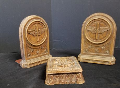 Air Force Bookends & Navy Trinket Box