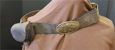 U.S. Cavalry Brass Buckled Belt with Equipment Pouch