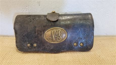 1870s Brass Monogram Tagged Ammo Pouch