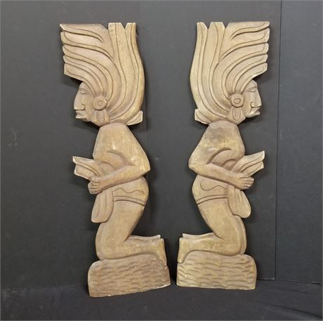 Hand Carved Wood Wallhanger Pair...8x25