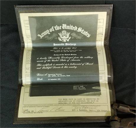 1945 Army Honorable Discharge Document in Folder