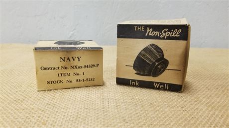 Vintage In Box Navy Non-Spill Ink Wells