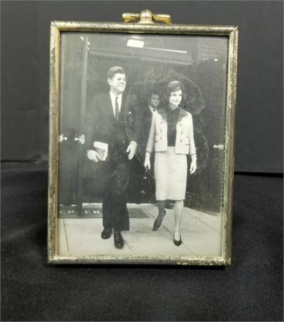 Vintage Framed Desk Top JFK & First Lady Picture