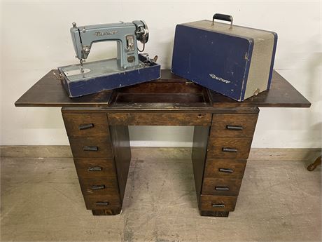 Vintage Portable Brother Sewing Machine and Sewing Table