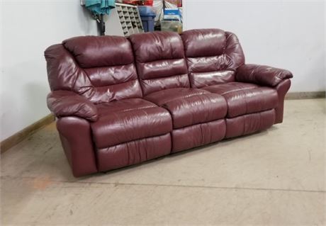 Nice Red Leather Recliner Sofa - 90" Long