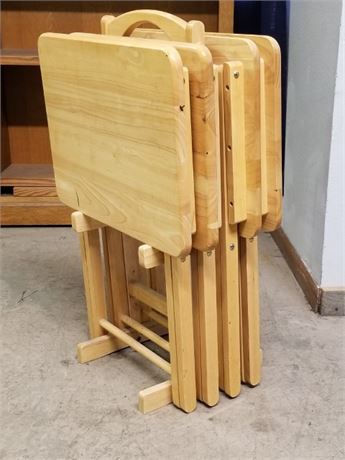 Hardwood Tray Table Set w/ Rack