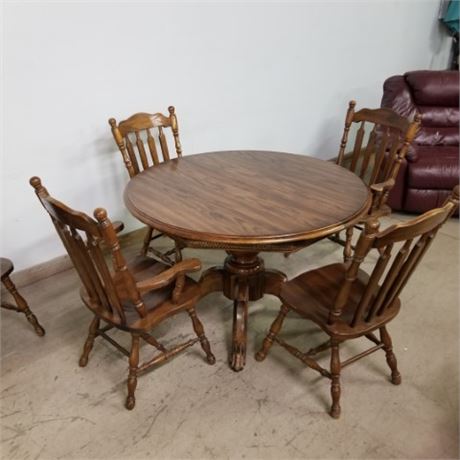 Dining Table with Leaf & 6 Chairs - 70" Extended, 48" Round