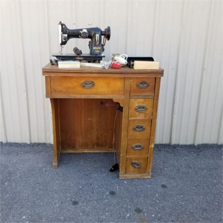 Vintage Pfaff 130 Sewing Machine & Cabinet w/ Components