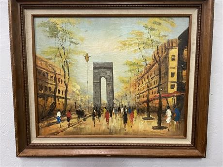 Framed Painting of Parisian Scene - 25x21