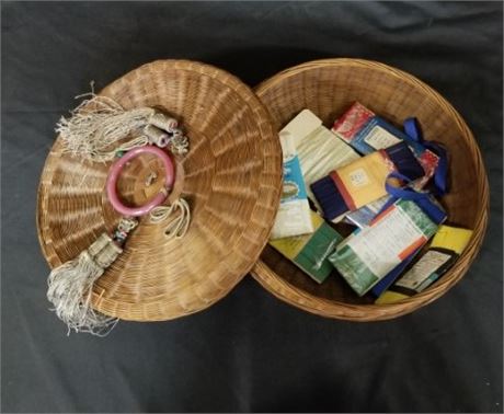 Collectible Woven Basket & Vintage Ribbon