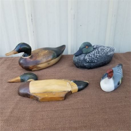 4 Collectible Ducks ( 3 Carved & one Painted Wood)