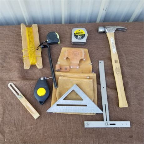 Nice Carpenter's Leather Tool Bag & Nice Tools