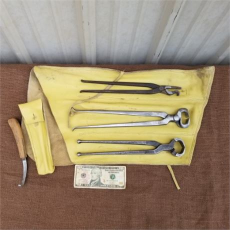 Nice Farrier's Tool Quad w/ Buckskin Pouches