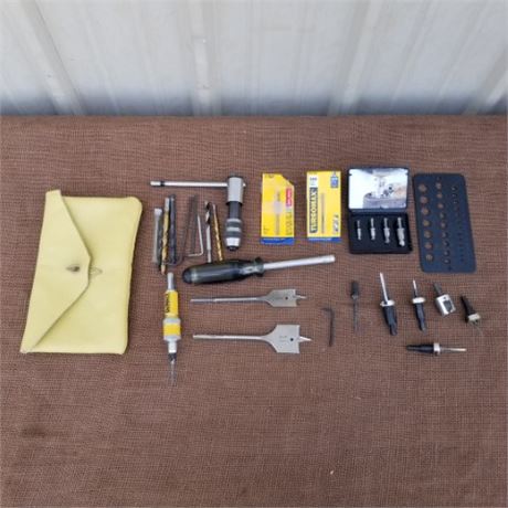 Assorted Drill Bits & Buckskin Pouch