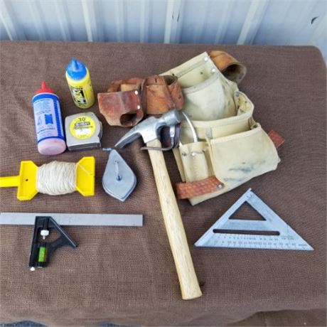 Nice Carpenter's Leather Tool Bag & Nice Tools