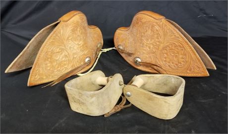 Very Nice Tooled Leather & Wood Stirrup Sets