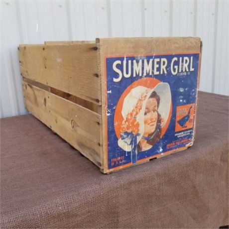 Vintage Wood Summer Girl Orange Crate