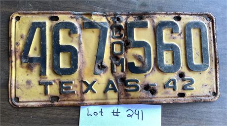 Texas License Plate - 1942