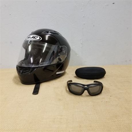 Nice HJG Motorcycle Helmet & Riding Glasses - Sz Small