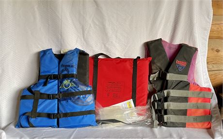 Life Vests -1 Adult Life Jacket, 1 Adult XL Life Jacket, 1 Safety Throw Cushion