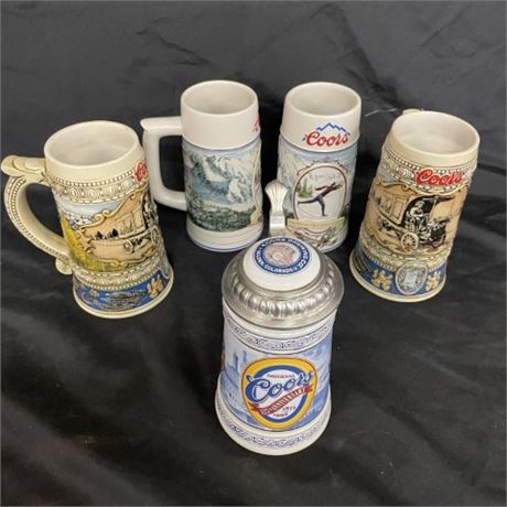 5 Commemorative Coors Beer Steins