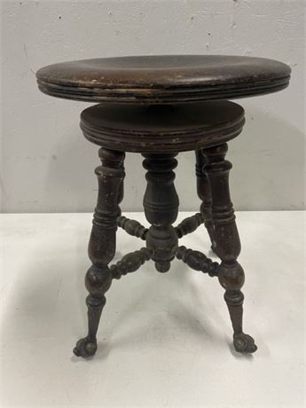 Antique Ball Foot Piano Stool - 14.5" dia.x18" tall