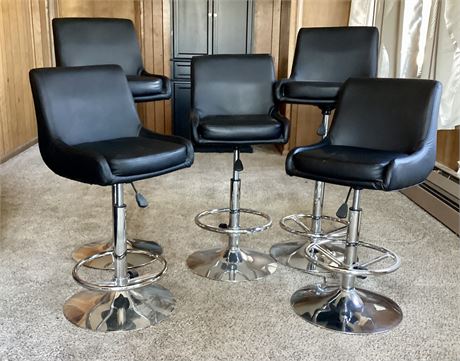 Swivel Barstools - Black Faux Leather, Seat Height: 26” - 34”