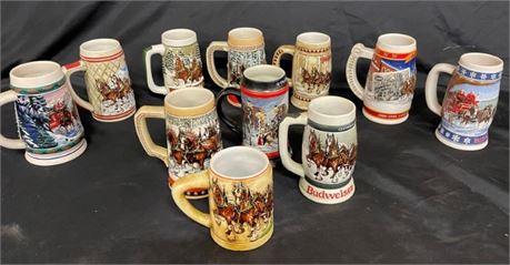 11 Commemorative Budweiser Beer Steins by Ceramarte of Brazil