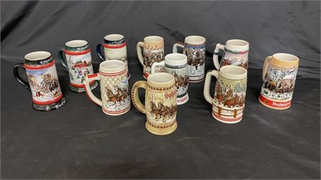 11 Budweiser Commemorative Beer Steins by Ceramarte of Brazil