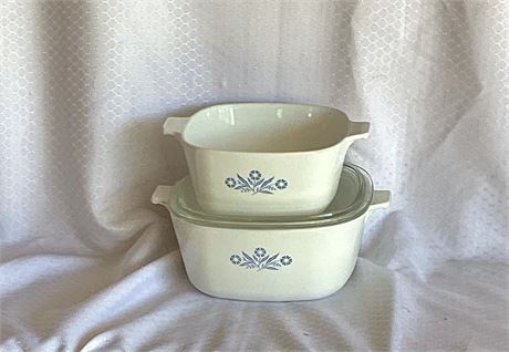 2 Corning Cornflower Blue Square Casseroles