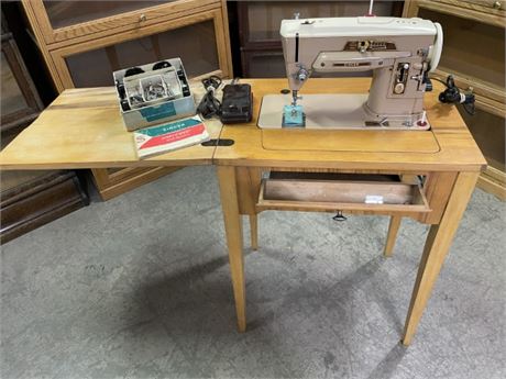 c.1948 Singer Model 403 SlantOMatic Sewing Machine, Cabinet+Original Accessories