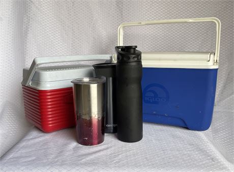 2 Small Coolers, 3 Travel Tumblers