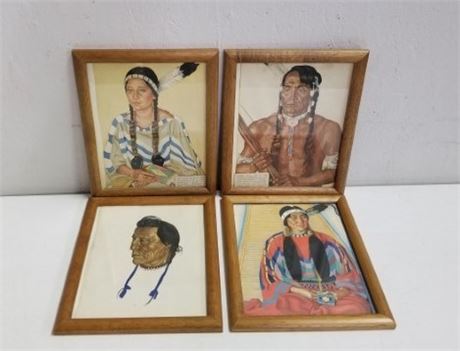 Framed Native American Portrait Prints from Blackfoot Tribe - 9x11