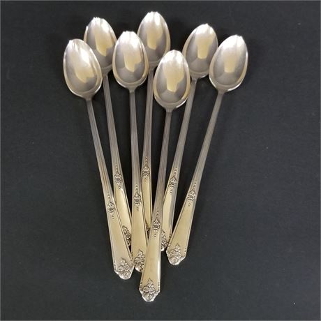 7 Oneida Destination Deluxe Vintage Silver Plate Ice Tea Spoons