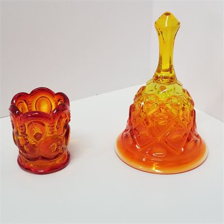 1930s Amberina Bell (no ball) & Amberina Toothpick Holder