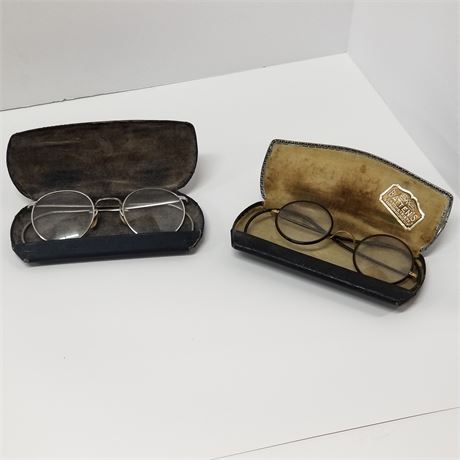 Antique Eye Glasses w/  Leather Cases