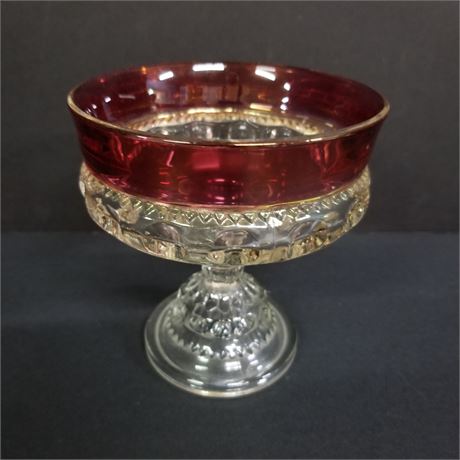 Kings Crown Cranberry Pedestal Thumbprint Candy Dish - 5 1/4" High 5" Wide