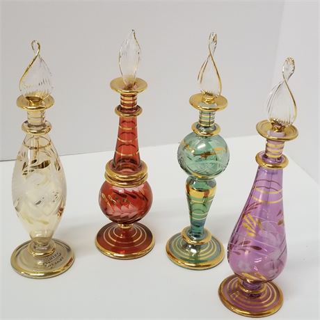 Never Used 1950s Vintage Handcrafted in Egypt Crystal Miniature Perfume Bottles