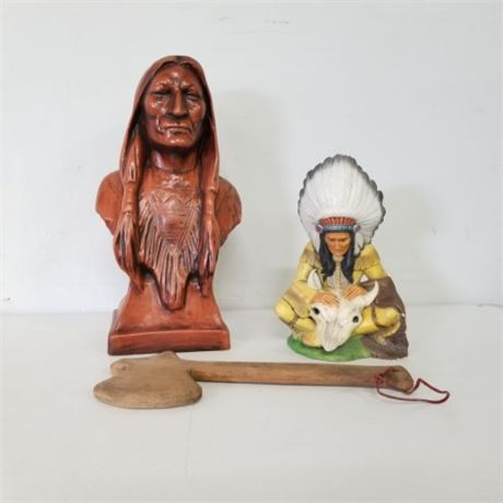 Hand Carved Tomahawk/Native American Statues