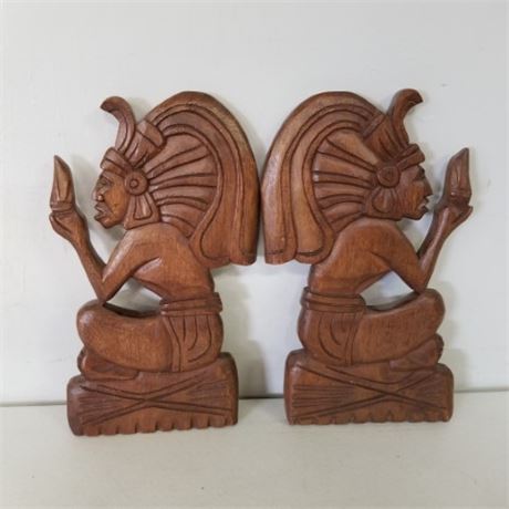 2 Hand Carved Wood Wall Decor - 8x13